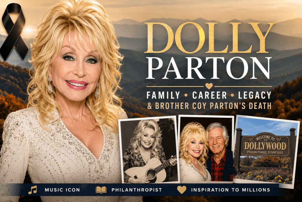Dolly Parton smiling in an editorial portrait reflecting her music career, family legacy, and philanthropy in 2026.