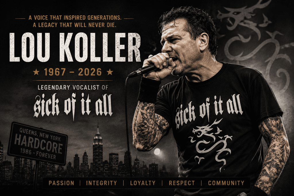 Editorial tribute illustration honoring Lou Koller, legendary Sick of It All vocalist and pioneer of New York hardcore.