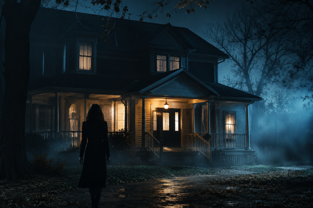 Jessica Chastain in the upcoming psychological horror film Other Mommy with a dark and unsettling family-themed background.