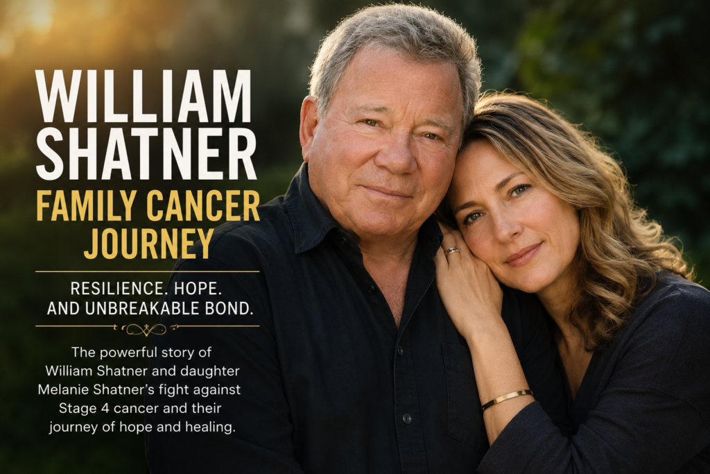 William Shatner with his daughter during a family-focused editorial illustration representing resilience and hope