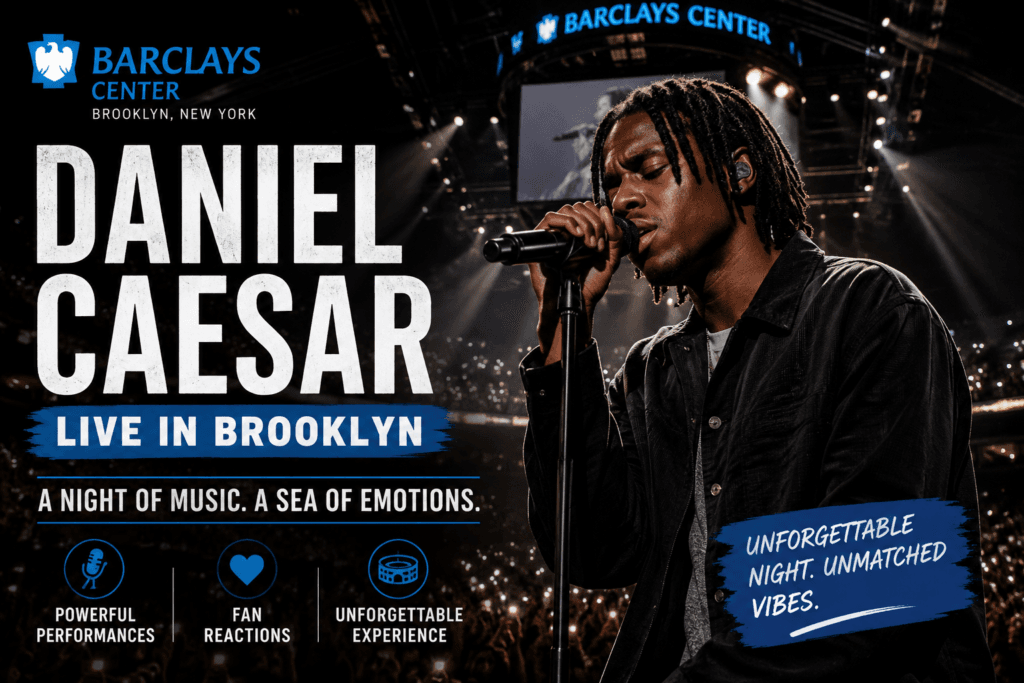 Daniel Caesar performing live at Barclays Center during a concert in Brooklyn, New York