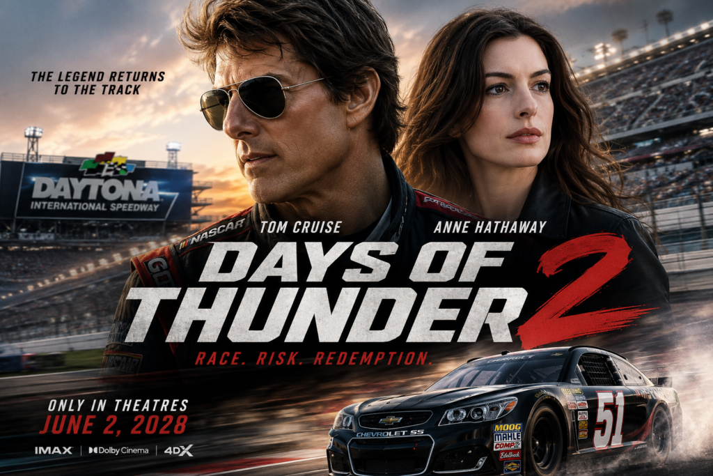 Days of Thunder 2 featuring Tom Cruise as Cole Trickle and Anne Hathaway