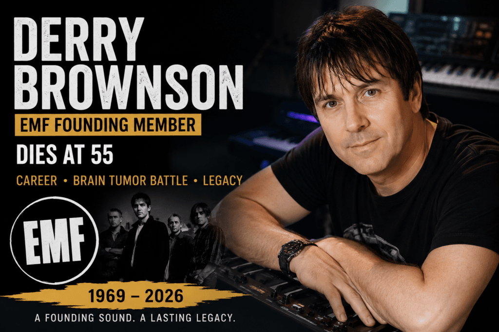 Derry Brownson, EMF founding member and keyboardist, featured in a tribute image