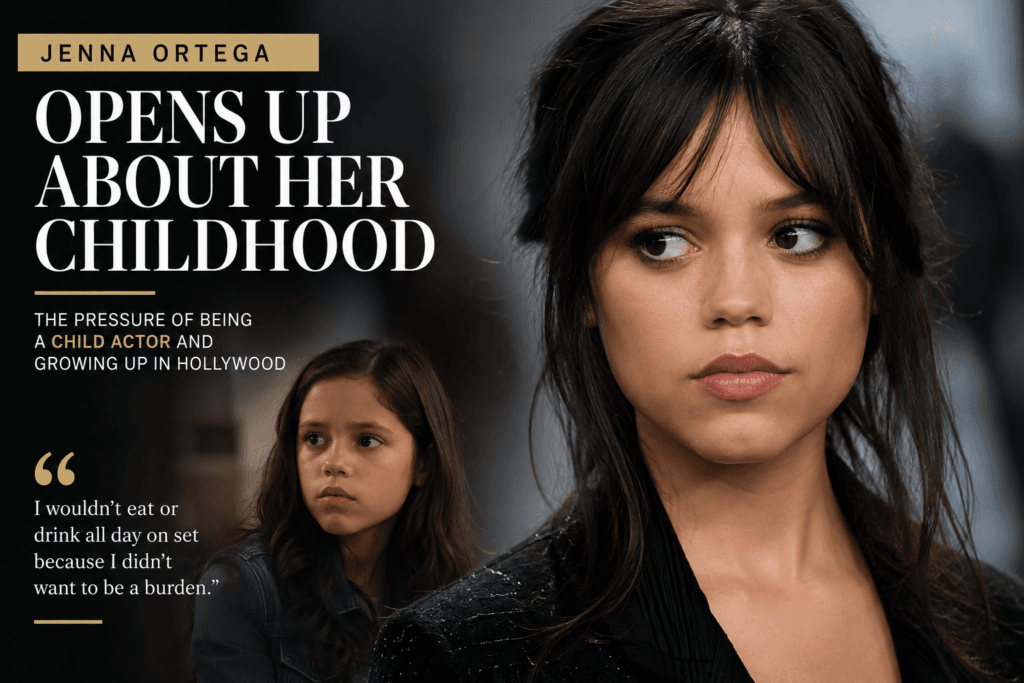 Jenna Ortega reflecting on her childhood as a child actor and the pressure of growing up in Hollywood