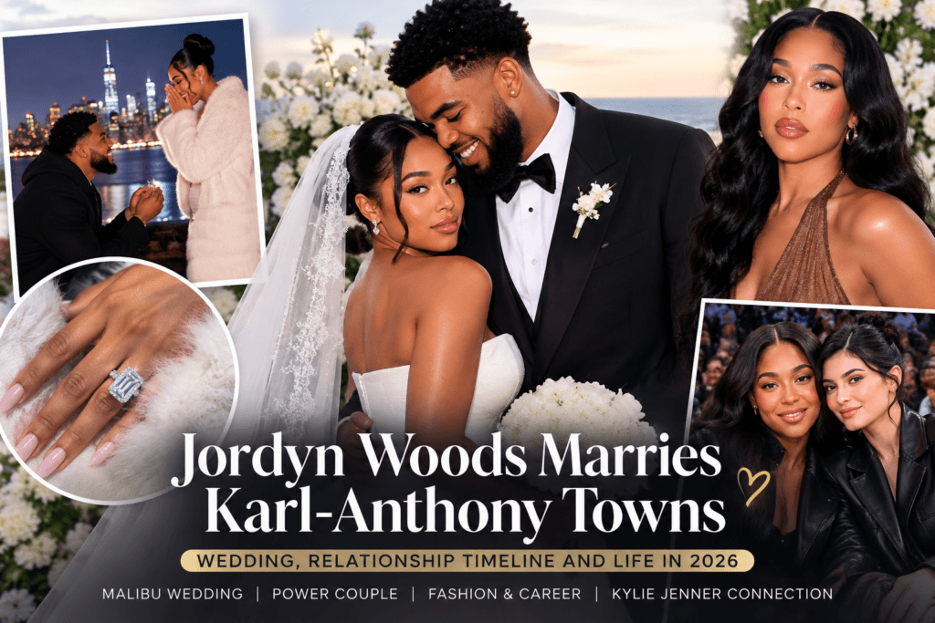 Jordyn Woods and Karl-Anthony Towns at their Malibu wedding in 2026