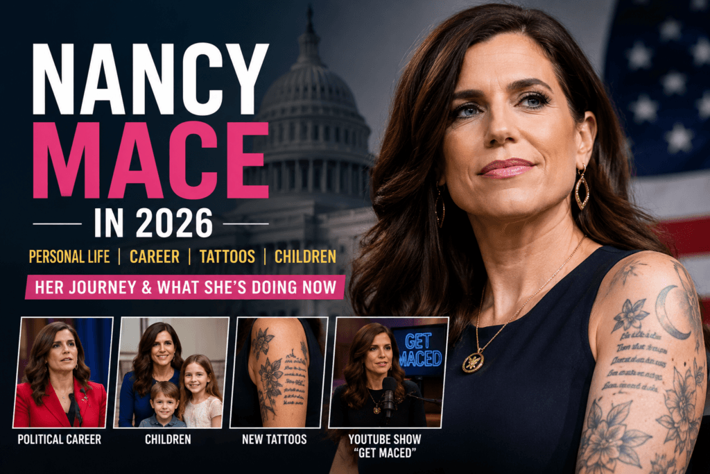 Nancy Mace in 2026 featuring her political career, personal life, tattoos, children, and Get Maced YouTube show