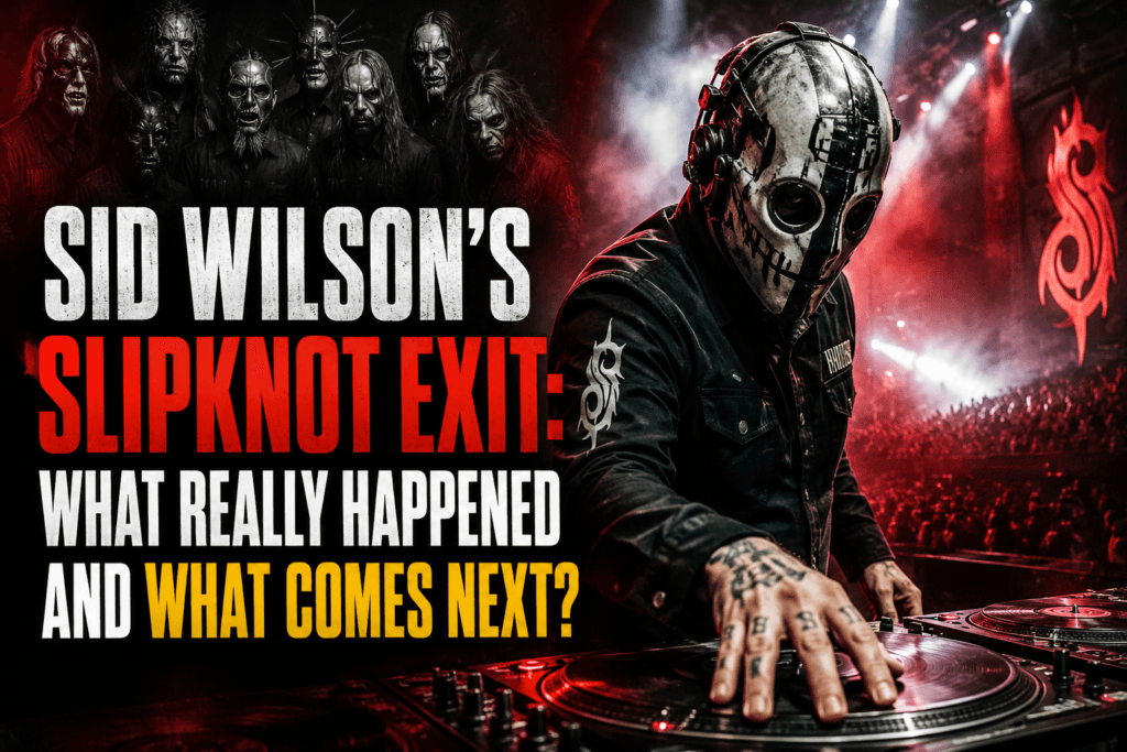 Editorial-style image representing Sid Wilson and the reported Slipknot lineup change in 2026.