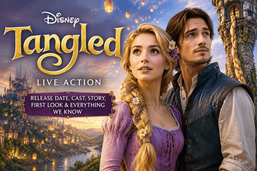 Tangled live action Rapunzel and Flynn Rider with glowing lanterns
