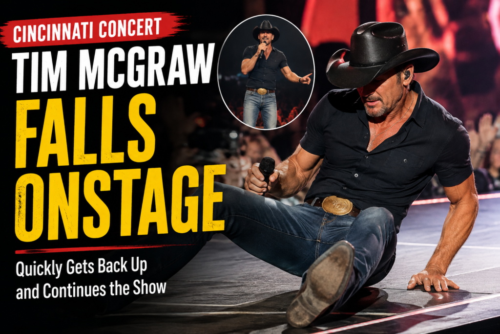 Tim McGraw falls onstage during his Cincinnati concert while performing
