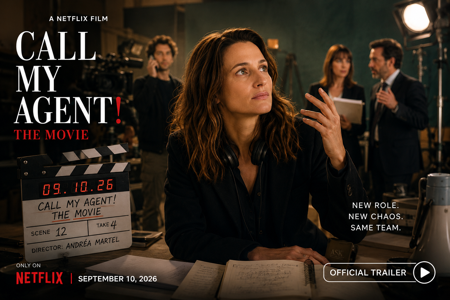 Call My Agent! The Movie trailer scene featuring Andréa Martel on a film set
